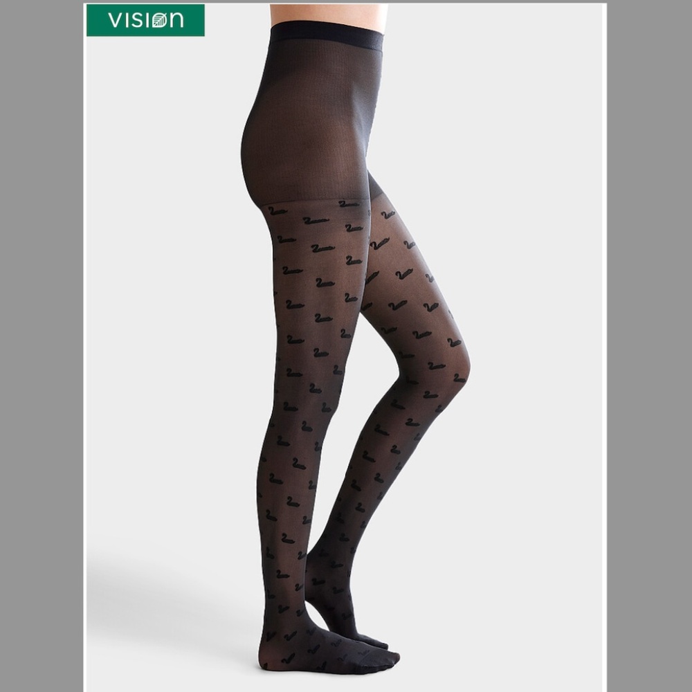 Whimsical black swan sheer pantyhose tights made in Italy NWT